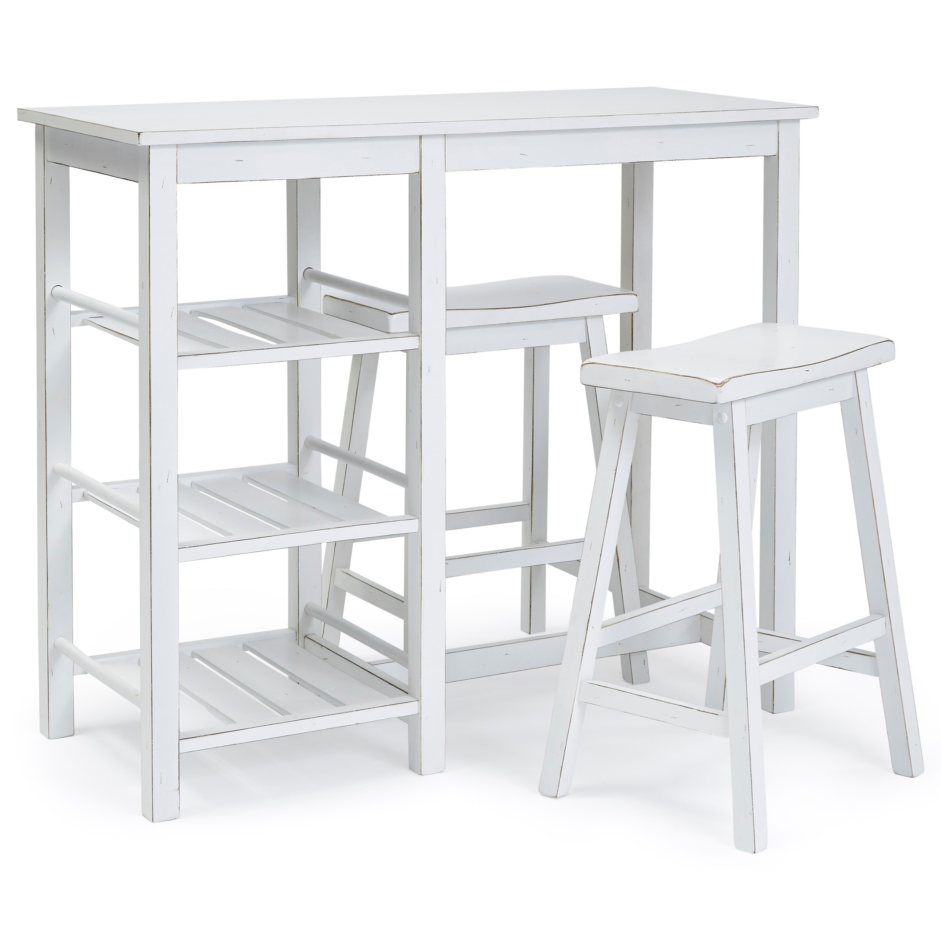 Progressive Furniture Breakfast Club Vintage Farmhouse Distressed White Storage Counter Table